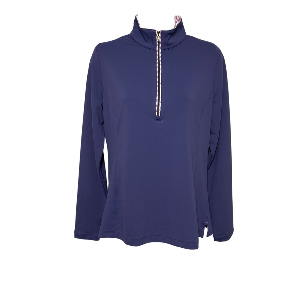 FAIRWAY & GREENE Women’s Quarter Zip Pullover Purple Polka Dot Contrast Medium